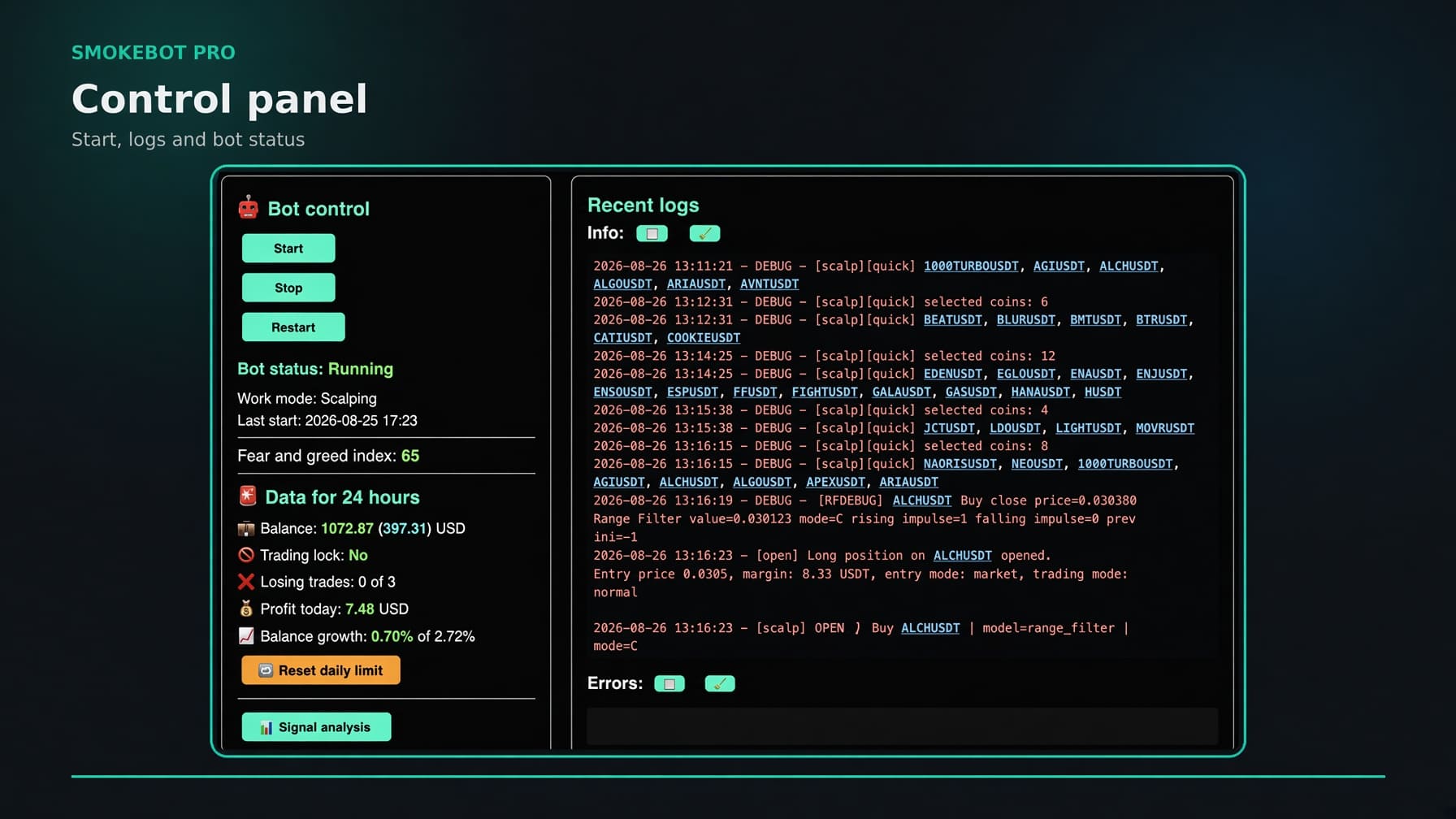 Smokebot Pro - Панель SmokeBot